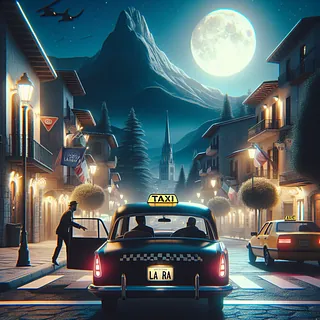 Taxi en la Roda recogiendo pasajeros de noche